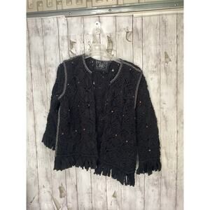 Free People Jacket Macrame Beads Black Heirloom Open Coat Women Size Medium